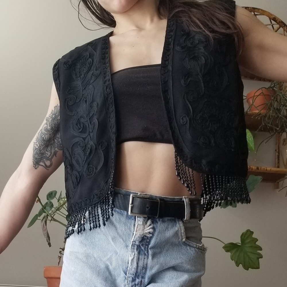 Sue Wong Designer Fancy Boho Dress Vest Vintage Party Beads